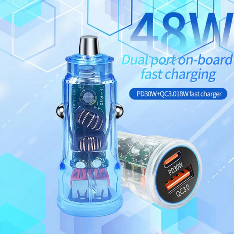 P35 48W PD30W+QC3.0 18W USB Transparent Car Quick Charge(Transparent Blue) - Car Charger by PMC Jewellery | Online Shopping South Africa | PMC Jewellery