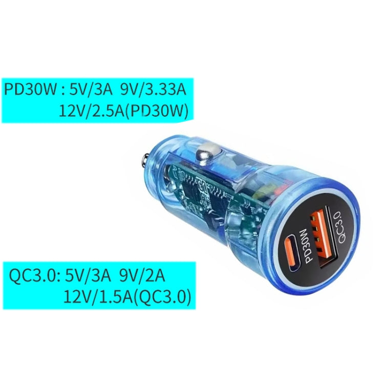 P35 48W PD30W+QC3.0 18W USB Transparent Car Quick Charge(Transparent Blue) - Car Charger by PMC Jewellery | Online Shopping South Africa | PMC Jewellery