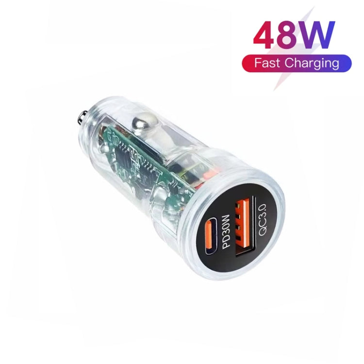 P35 48W PD30W + QC3.0 18W USB Transparent Car Charger with Type-C to 8 Pin Phone Data Cable(Transparent) - Car Charger by PMC Jewellery | Online Shopping South Africa | PMC Jewellery