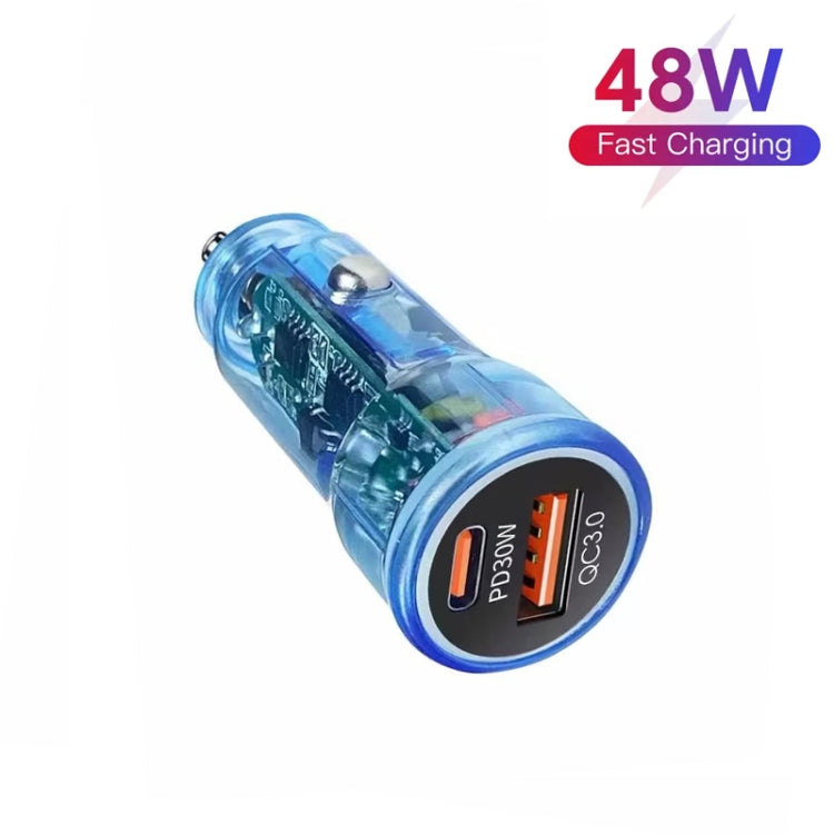 P35 48W PD30W + QC3.0 18W USB Transparent Car Charger with Type-C to 8 Pin Phone Data Cable(Transparent Blue) - Car Charger by PMC Jewellery | Online Shopping South Africa | PMC Jewellery