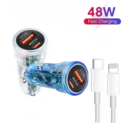 P35 48W PD30W + QC3.0 18W USB Transparent Car Charger with Type-C to 8 Pin Phone Data Cable(Transparent) - Car Charger by PMC Jewellery | Online Shopping South Africa | PMC Jewellery