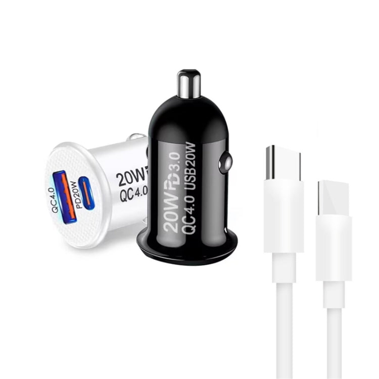 P10 Mini QC4.0 USB / PD20W Car Charger with Type-C to Type-C Fast Charging Data Cable(Black) - Car Charger by PMC Jewellery | Online Shopping South Africa | PMC Jewellery