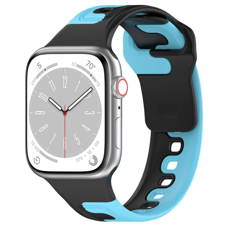 For Apple Watch 9 41mm Double Color Silicone Watch Band(Black+Blue) - free shipping - PMC TechLife - Order now!