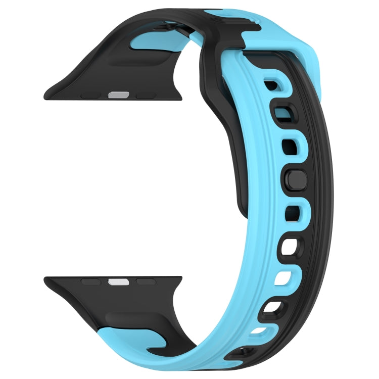 For Apple Watch 7 45mm Double Color Silicone Watch Band(Black+Blue) - Watch Bands by PMC TechLife | Online Shopping South Africa | PMC TechLife