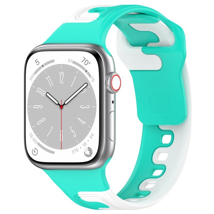 For Apple Watch 7 41mm Double Color Silicone Watch Band(Cyan+White) - Watch Bands by PMC TechLife | Online Shopping South Africa | PMC TechLife