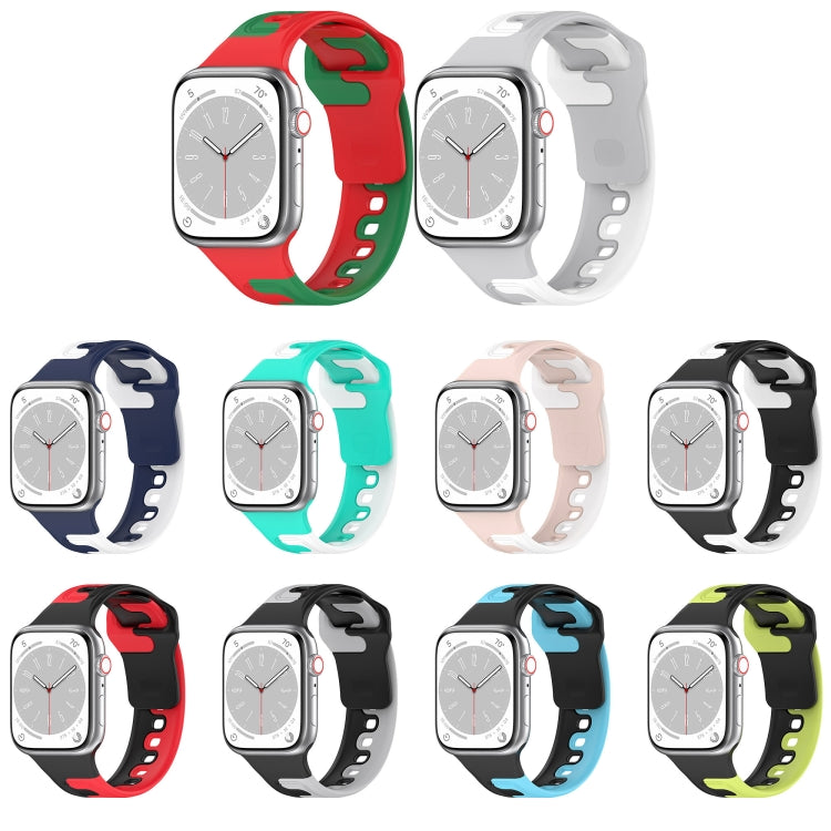 For Apple Watch 38mm Double Color Silicone Watch Band(Black+Blue) - Watch Bands by PMC TechLife | Online Shopping South Africa | PMC TechLife