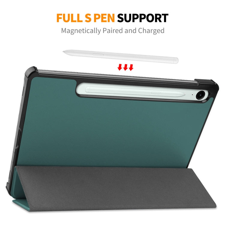 For Samsung Galaxy Tab S9 FE ENKAY Tri-fold Custer Texture Leather Smart Tablet Case(Dark Green) - free shipping - PMC TechLife - Order now!