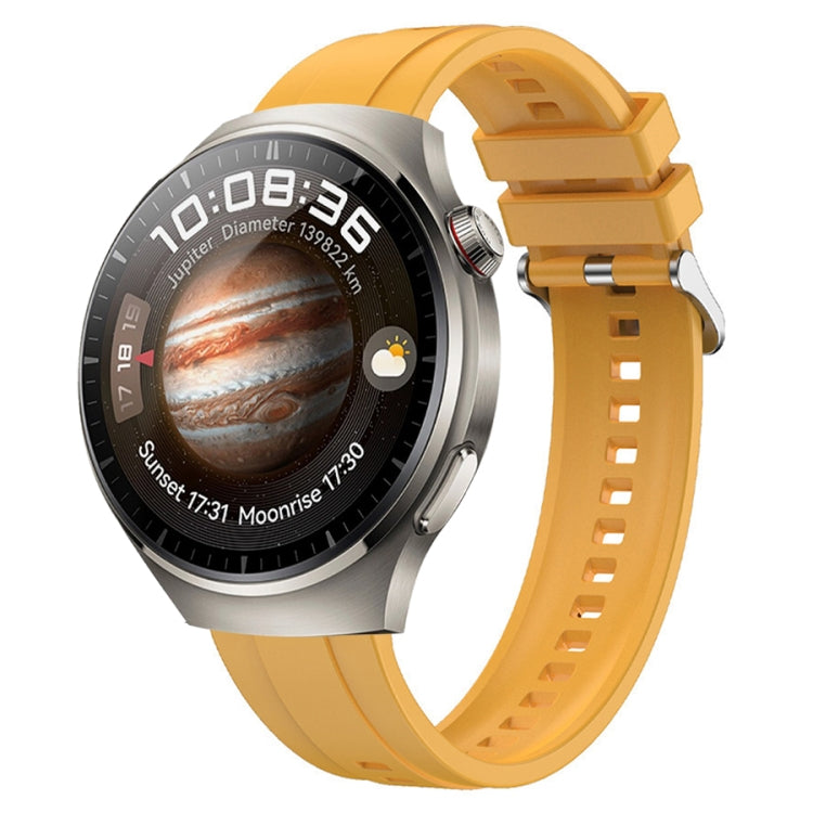 For Huawei Watch 4 Tire Pattern Silver Buckle Silicone Watch Band(Yellow) - Watch Bands by PMC TechLife | Online Shopping South Africa | PMC TechLife