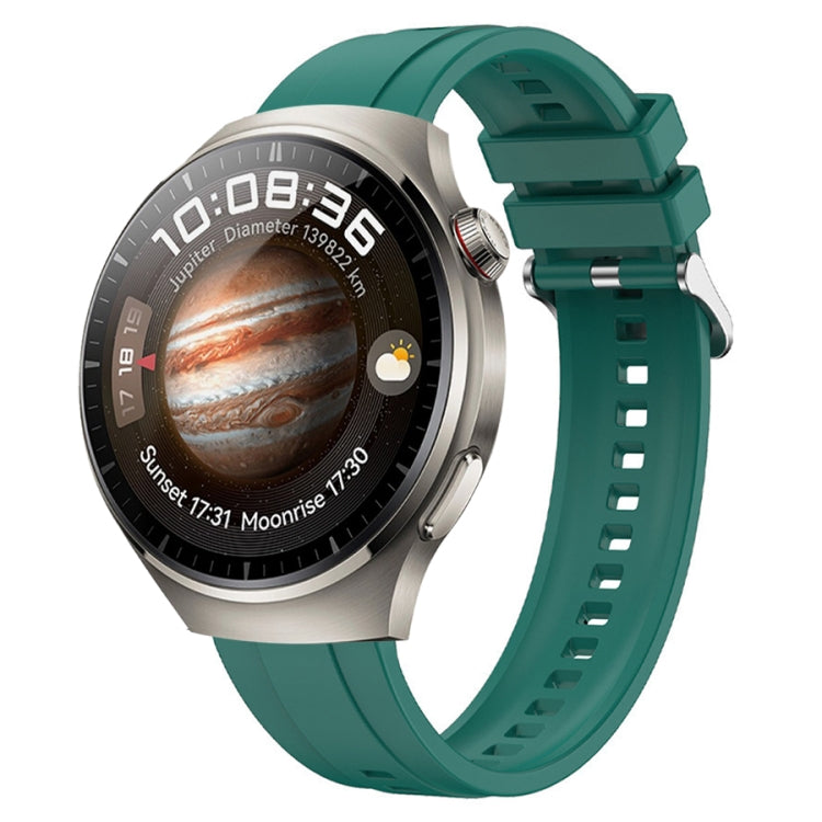 For Huawei Watch 4 Tire Pattern Silver Buckle Silicone Watch Band(Dark Green) - Watch Bands by PMC TechLife | Online Shopping South Africa | PMC TechLife