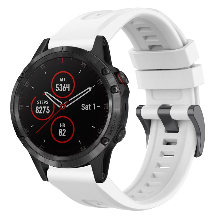 Compatible with Garmin Fenix 5 / Fenix 5 Plus Solid Color Black Buckle Silicone Quick Release Watch Band(White) - Watch Bands by PMC TechLife | Online Shopping South Africa | PMC TechLife | Buy Now Pay Later Mobicred