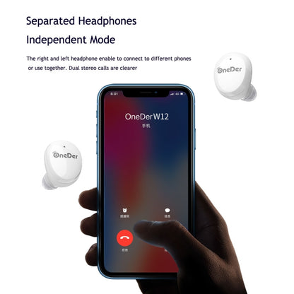 OneDer W12 Wireless Earphone with Waterproof IPX5 HD Stereo Sound TWS Bluetooth Earphone(White) - TWS Earphone by OneDer | Online Shopping South Africa | PMC Jewellery | Buy Now Pay Later Mobicred