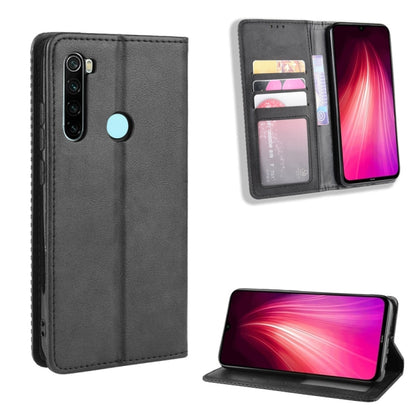 For Xiaomi Redmi Note 8 Magnetic Buckle Retro Crazy Horse Texture Horizontal Flip Leather Case  , with Holder & Card Slots & Photo Frame(Black) - Xiaomi Cases by PMC Jewellery | Online Shopping South Africa | PMC Jewellery