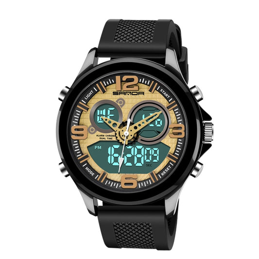 SANDA 793 large Dial Tide Watch Student Fashion Trend Multi Function Double Glow Waterproof Electronic Watch(Gold) - Sport Watches by SANDA | Online Shopping South Africa | PMC Jewellery | Buy Now Pay Later Mobicred