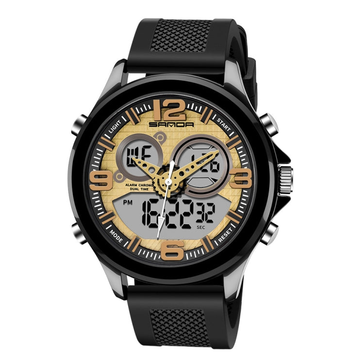 SANDA 793 large Dial Tide Watch Student Fashion Trend Multi Function Double Glow Waterproof Electronic Watch(Gold) - Sport Watches by SANDA | Online Shopping South Africa | PMC Jewellery | Buy Now Pay Later Mobicred