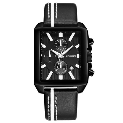 SANDA 5003 Three Eye Watch Six Pin Multi Purpose Sport Men Watch Leather Watch Student Waterproof Quartz Watch(Black) - Sport Watches by SANDA | Online Shopping South Africa | PMC Jewellery | Buy Now Pay Later Mobicred