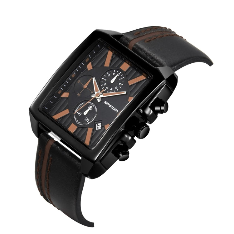 SANDA 5003 Three Eye Watch Six Pin Multi Purpose Sport Men Watch Leather Watch Student Waterproof Quartz Watch(Brown) - Sport Watches by SANDA | Online Shopping South Africa | PMC Jewellery | Buy Now Pay Later Mobicred