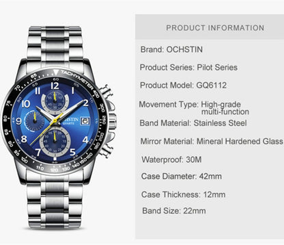 OCHSTIN   6112 Men Multi  Function Watch Fashion Sports Business Calendar Luminous Men Watch Quartz Watch Steel Watch(Silver  Black) - Sport Watches by OCHSTIN | Online Shopping South Africa | PMC Jewellery | Buy Now Pay Later Mobicred