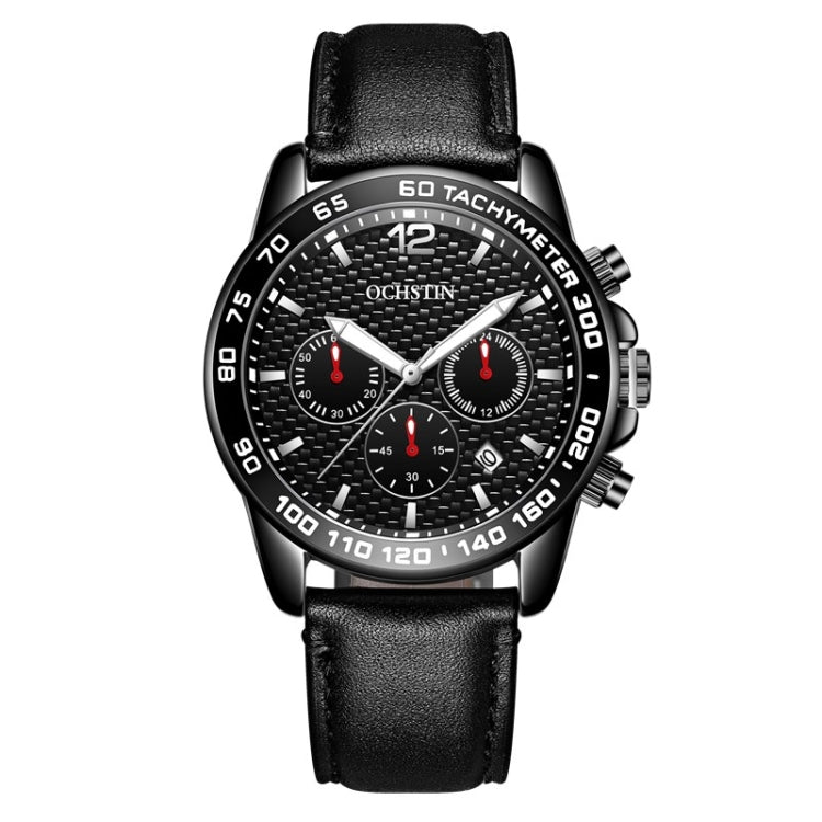 OCHSTIN 6117 Fashion Watch Leisure Leather Outdoor Sports Waterproof Watch(Black) - Leather Strap Watches by OCHSTIN | Online Shopping South Africa | PMC Jewellery | Buy Now Pay Later Mobicred