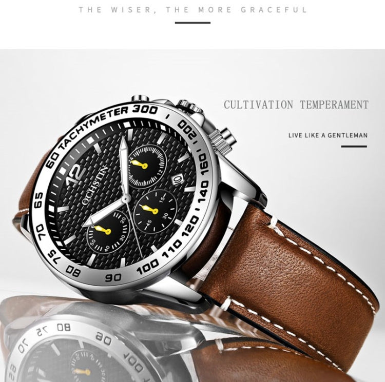 OCHSTIN 6117 Fashion Watch Leisure Leather Outdoor Sports Waterproof Watch(Black) - Leather Strap Watches by OCHSTIN | Online Shopping South Africa | PMC Jewellery | Buy Now Pay Later Mobicred