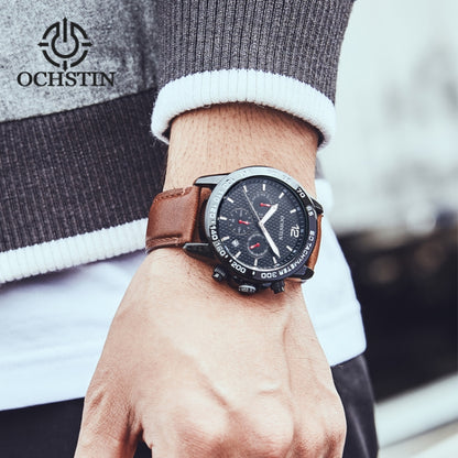 OCHSTIN 6117 Fashion Watch Leisure Leather Outdoor Sports Waterproof Watch(Coffee) - Leather Strap Watches by OCHSTIN | Online Shopping South Africa | PMC Jewellery | Buy Now Pay Later Mobicred