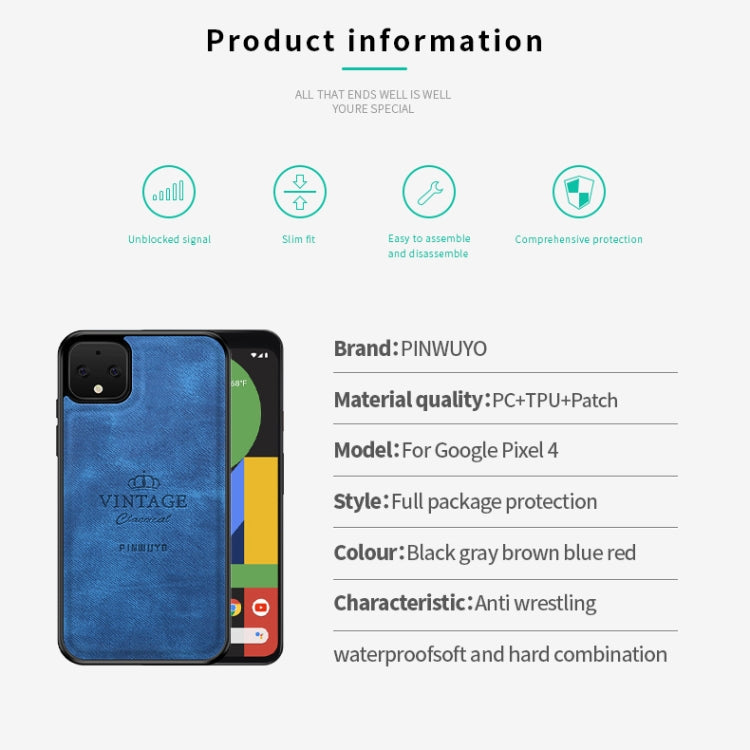 For Google Pixel 4 PINWUYO Zun Series PC + TPU + Skin Patch Waterproof Anti-fall All-inclusive Protective Shell(Blue) - Google Cases by PINWUYO | Online Shopping South Africa | PMC Jewellery | Buy Now Pay Later Mobicred