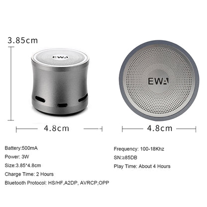 EWA A109M  Portable Bluetooth Speaker Wireless Heavy Bass Bomm Box Subwoofer Phone Call Surround Sound Bluetooth Shower Speaker(Silver) - Mini Speaker by EWA | Online Shopping South Africa | PMC Jewellery | Buy Now Pay Later Mobicred