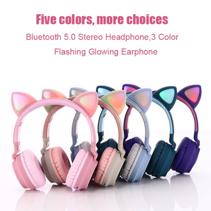 BT028C Cute Cat Ear Bluetooth 5.0 Headphones Foldable On-Ear Stereo Wireless Headset Headphone with Mic / LED Light / FM Radio / TF Card(Gray) - Headset & Headphone by PMC Jewellery | Online Shopping South Africa | PMC Jewellery