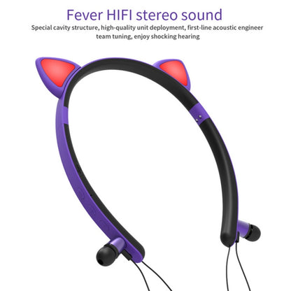 ZW29 Cat Ear Stereo Sound HIFI Fashion Outdoor Portable Sports Wireless  Bluetooth Headset with Mic & LED Light Glowing(Pink) - Neck-mounted Earphone by PMC Jewellery | Online Shopping South Africa | PMC Jewellery