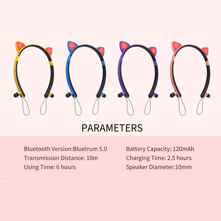 ZW29 Cat Ear Stereo Sound HIFI Fashion Outdoor Portable Sports Wireless  Bluetooth Headset with Mic & LED Light Glowing(Pink) - Neck-mounted Earphone by PMC Jewellery | Online Shopping South Africa | PMC Jewellery