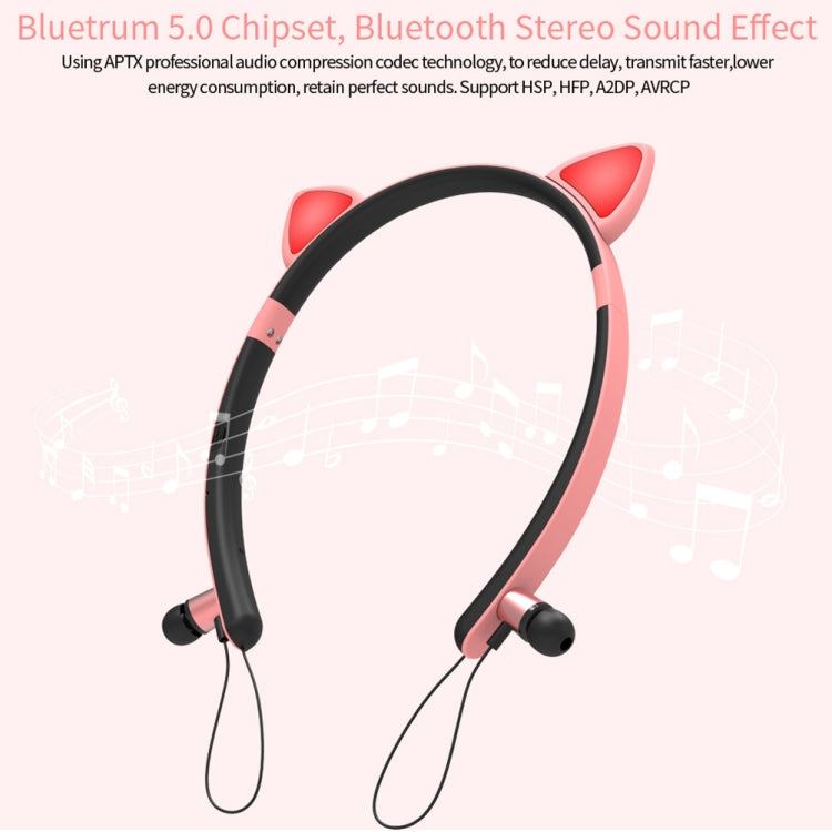 ZW29 Cat Ear Stereo Sound HIFI Fashion Outdoor Portable Sports Wireless  Bluetooth Headset with Mic & LED Light Glowing(Blue) - Neck-mounted Earphone by PMC Jewellery | Online Shopping South Africa | PMC Jewellery