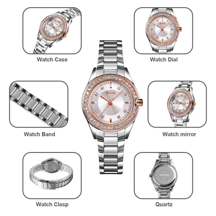 SKMEI 1534 elegant waterproof quartz steel band watch with diamond inlay(Silver  Gold) - Metal Strap Watches by SKMEI | Online Shopping South Africa | PMC Jewellery | Buy Now Pay Later Mobicred