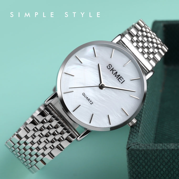 Skmei 1567 Light And Thin Leisure Simple 30m Waterproof Shell Dial Women Steel Band Quartz Watch(Silvery) - Alloy Watches by SKMEI | Online Shopping South Africa | PMC Jewellery | Buy Now Pay Later Mobicred