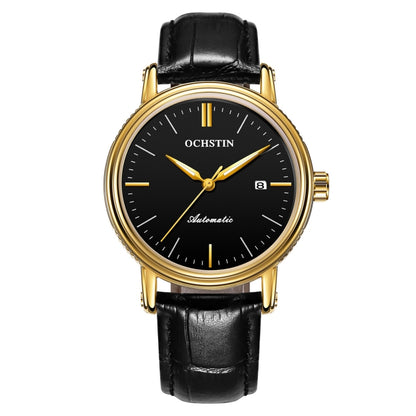 Ochstin 2024 Automatic Mechanical Watch Men Waterproof Calendar Leather Business Mechanical Men Watch(Golden Black) - Leather Strap Watches by OCHSTIN | Online Shopping South Africa | PMC Jewellery | Buy Now Pay Later Mobicred