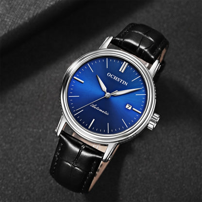 Ochstin 2024 Automatic Mechanical Watch Men Waterproof Calendar Leather Business Mechanical Men Watch(Blue) - Leather Strap Watches by OCHSTIN | Online Shopping South Africa | PMC Jewellery | Buy Now Pay Later Mobicred