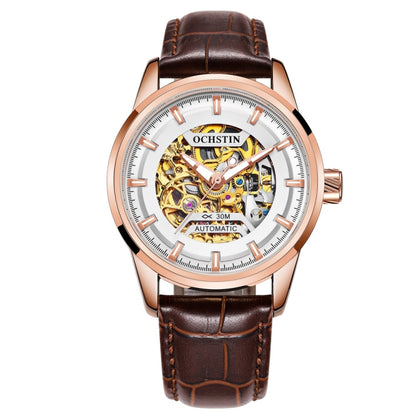 Ochstin 2002C Men  Automatic Hollow Leather Mechanical Watch Business Waterproof Night Light Men Watch Mechanical Watch(Coffee) - Leather Strap Watches by OCHSTIN | Online Shopping South Africa | PMC Jewellery | Buy Now Pay Later Mobicred