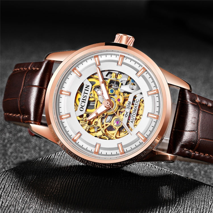 Ochstin 2002C Men  Automatic Hollow Leather Mechanical Watch Business Waterproof Night Light Men Watch Mechanical Watch(Coffee) - Leather Strap Watches by OCHSTIN | Online Shopping South Africa | PMC Jewellery | Buy Now Pay Later Mobicred