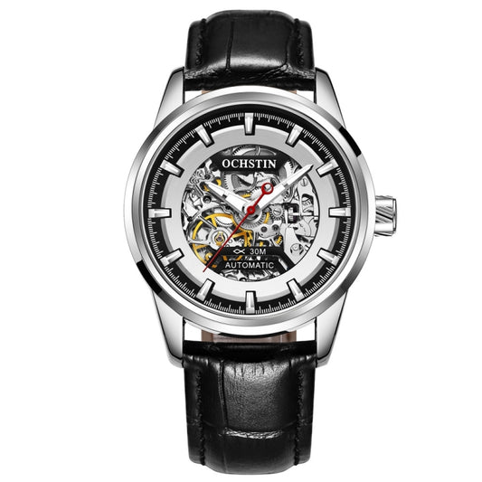 Ochstin 2002C Men  Automatic Hollow Leather Mechanical Watch Business Waterproof Night Light Men Watch Mechanical Watch(Silvery) - Leather Strap Watches by OCHSTIN | Online Shopping South Africa | PMC Jewellery | Buy Now Pay Later Mobicred