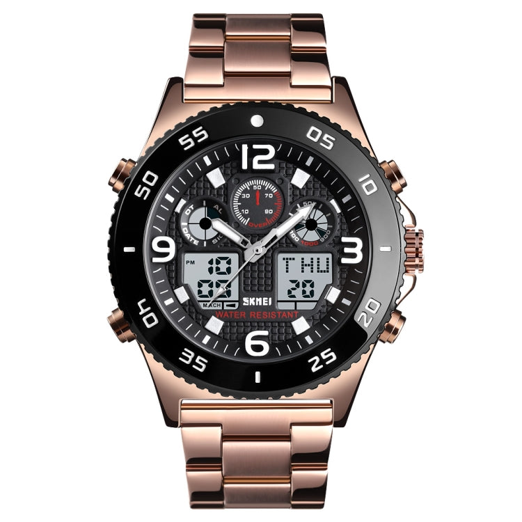 SKMEI 1538 Multi-Function Time Large Dial Steel Belt Men  Casual Sports Electronic Watch(Rose Gold-Steel Belt) - Metal Strap Watches by SKMEI | Online Shopping South Africa | PMC Jewellery | Buy Now Pay Later Mobicred