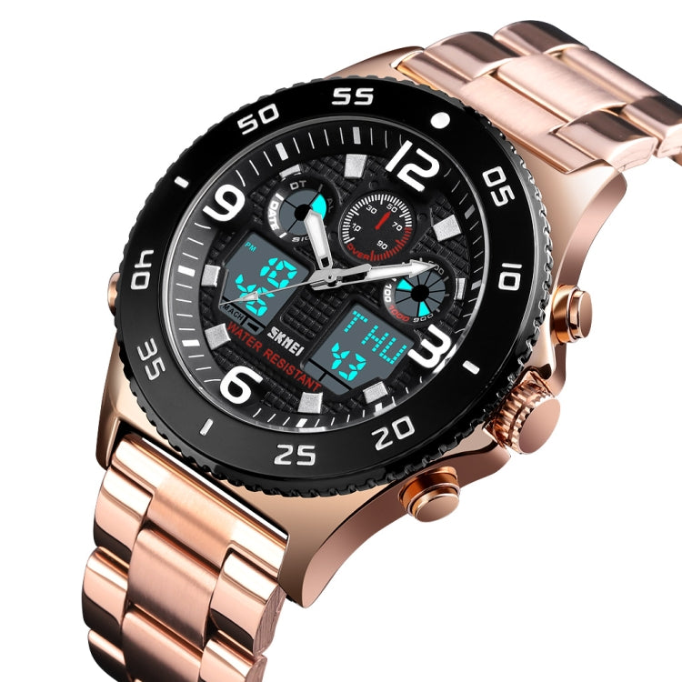 SKMEI 1538 Multi-Function Time Large Dial Steel Belt Men  Casual Sports Electronic Watch(Rose Gold-Steel Belt) - Metal Strap Watches by SKMEI | Online Shopping South Africa | PMC Jewellery | Buy Now Pay Later Mobicred