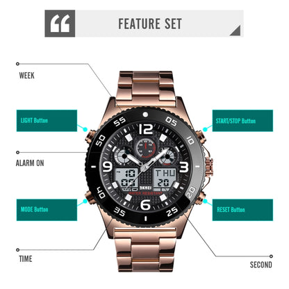 SKMEI 1538 Multi-Function Time Large Dial Steel Belt Men  Casual Sports Electronic Watch(Rose Gold-Steel Belt) - Metal Strap Watches by SKMEI | Online Shopping South Africa | PMC Jewellery | Buy Now Pay Later Mobicred