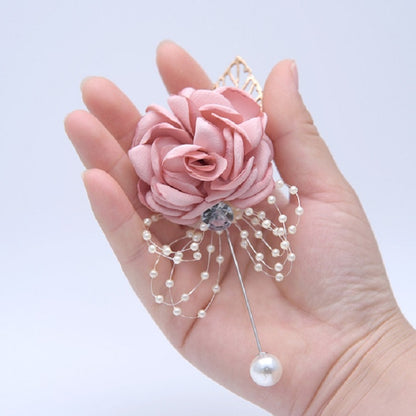 Cloth Flower Pearl Brooch Coat Accessories(Champagne Powder) - Tie clip by PMC Jewellery | Online Shopping South Africa | PMC Jewellery