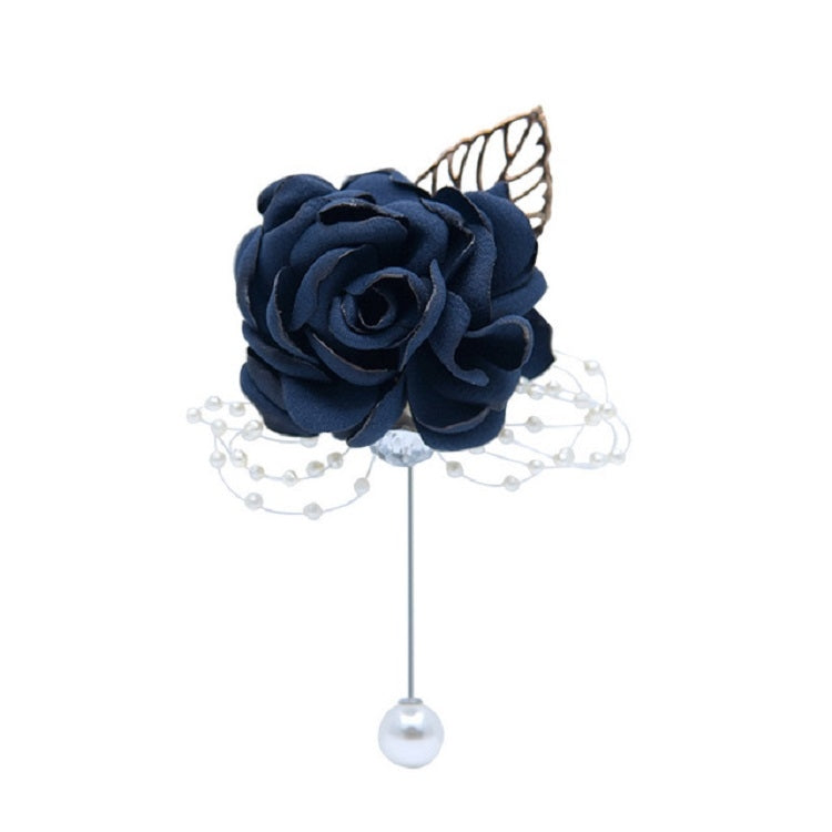 Cloth Flower Pearl Brooch Coat Accessories(Dark Blue) - Tie clip by PMC Jewellery | Online Shopping South Africa | PMC Jewellery