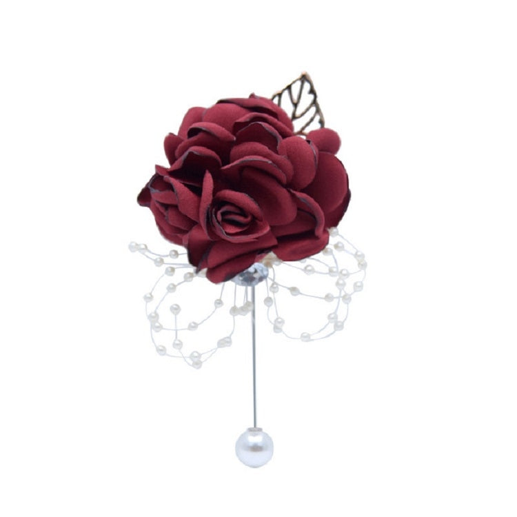 Cloth Flower Pearl Brooch Coat Accessories(Red Wine) - Tie clip by PMC Jewellery | Online Shopping South Africa | PMC Jewellery