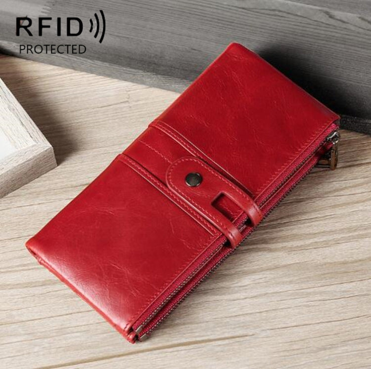 Ladies Genuine Leather Long Wallet Anti-theft Card Bag Multifunctional Clutch Bag(Red) - Antimagnetic RFID Package by PMC Jewellery | Online Shopping South Africa | PMC Jewellery | Buy Now Pay Later Mobicred