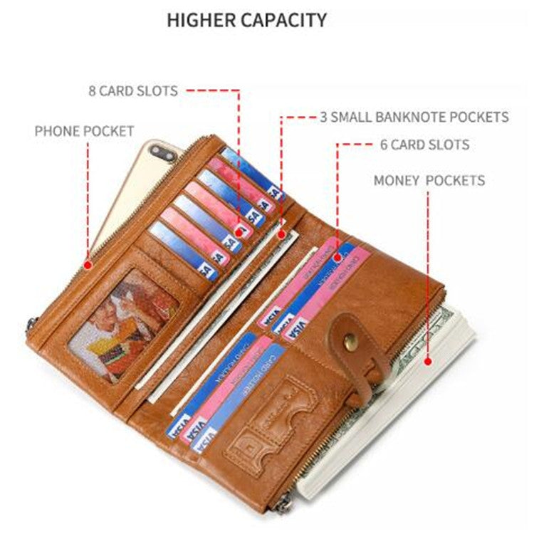 Ladies Genuine Leather Long Wallet Anti-theft Card Bag Multifunctional Clutch Bag(Coffee) - Antimagnetic RFID Package by PMC Jewellery | Online Shopping South Africa | PMC Jewellery | Buy Now Pay Later Mobicred