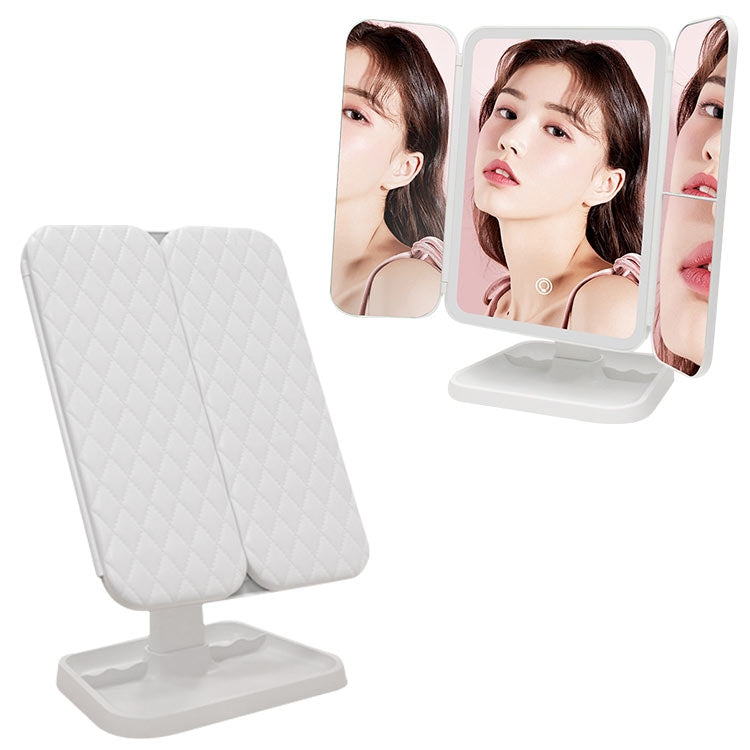 Simple & Stylish LED Three-Fold Square Makeup Mirror, Specification:Charging Model Three-color Light(White) - Mirror by PMC Jewellery | Online Shopping South Africa | PMC Jewellery