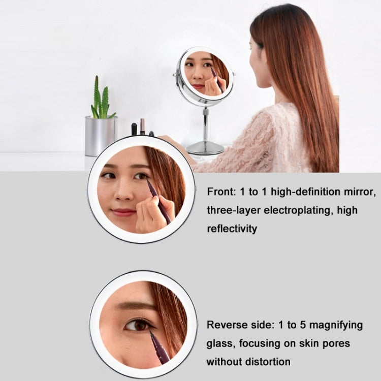 Desktop Double-SidedRound LED Luminous Makeup Mirror Liftable Magnifying Mirror, Specification:Plane + 3 Times Magnification(7-inch Battery Model) - Mirror by PMC Jewellery | Online Shopping South Africa | PMC Jewellery