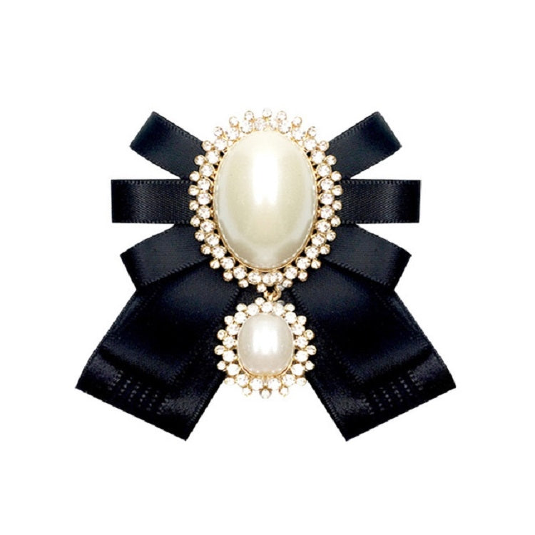 Women Pearl Bow-knot Bow Tie Cloth Brooch Clothing Accessories, Style:Pin Buckle Version(Black) - Tie clip by PMC Jewellery | Online Shopping South Africa | PMC Jewellery