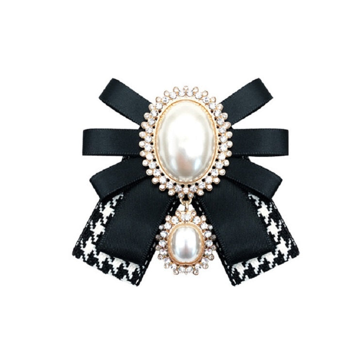 Women Pearl Bow-knot Bow Tie Cloth Brooch Clothing Accessories, Style:Pin Buckle Version(Black White) - Tie clip by PMC Jewellery | Online Shopping South Africa | PMC Jewellery