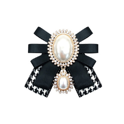 Women Pearl Bow-knot Bow Tie Cloth Brooch Clothing Accessories, Style:Pin Buckle Version(Black White) - Tie clip by PMC Jewellery | Online Shopping South Africa | PMC Jewellery